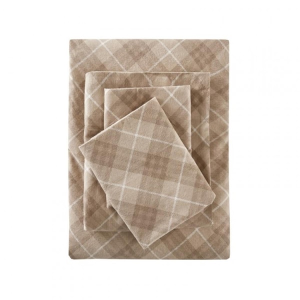 True North By Sleep Philosophy Cozy Flannel Sheet Set, Tan Plaid - King TN20-0074 - main